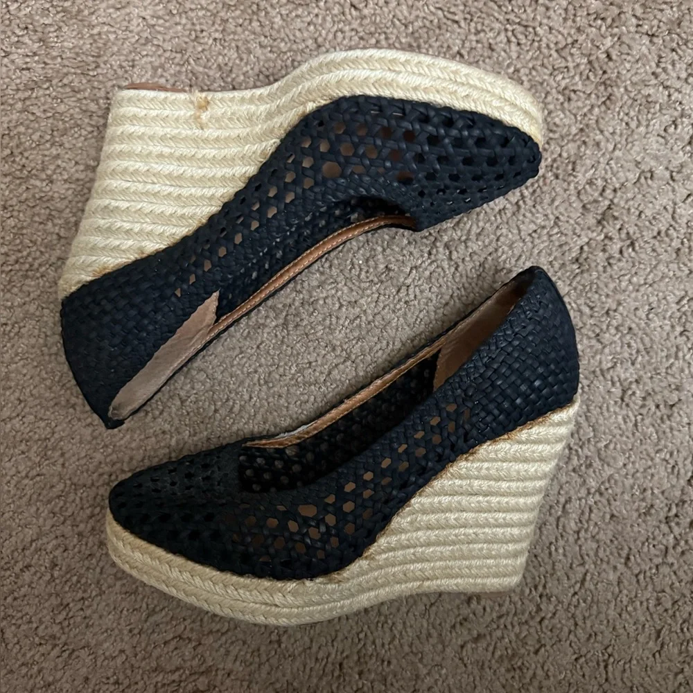 Joie Black Woven Wedge Espadrilles